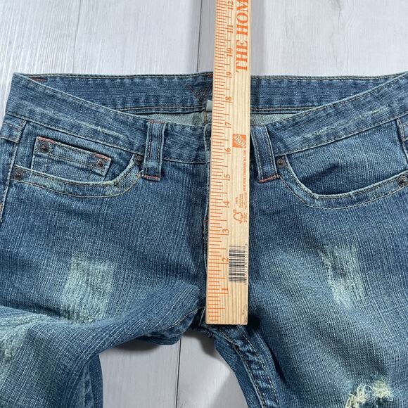 Vintage Bebe Y2k Low Rise Size 27 Flare Jeans Medium Wash Rhinestone Distressed - Picture 11 of 14